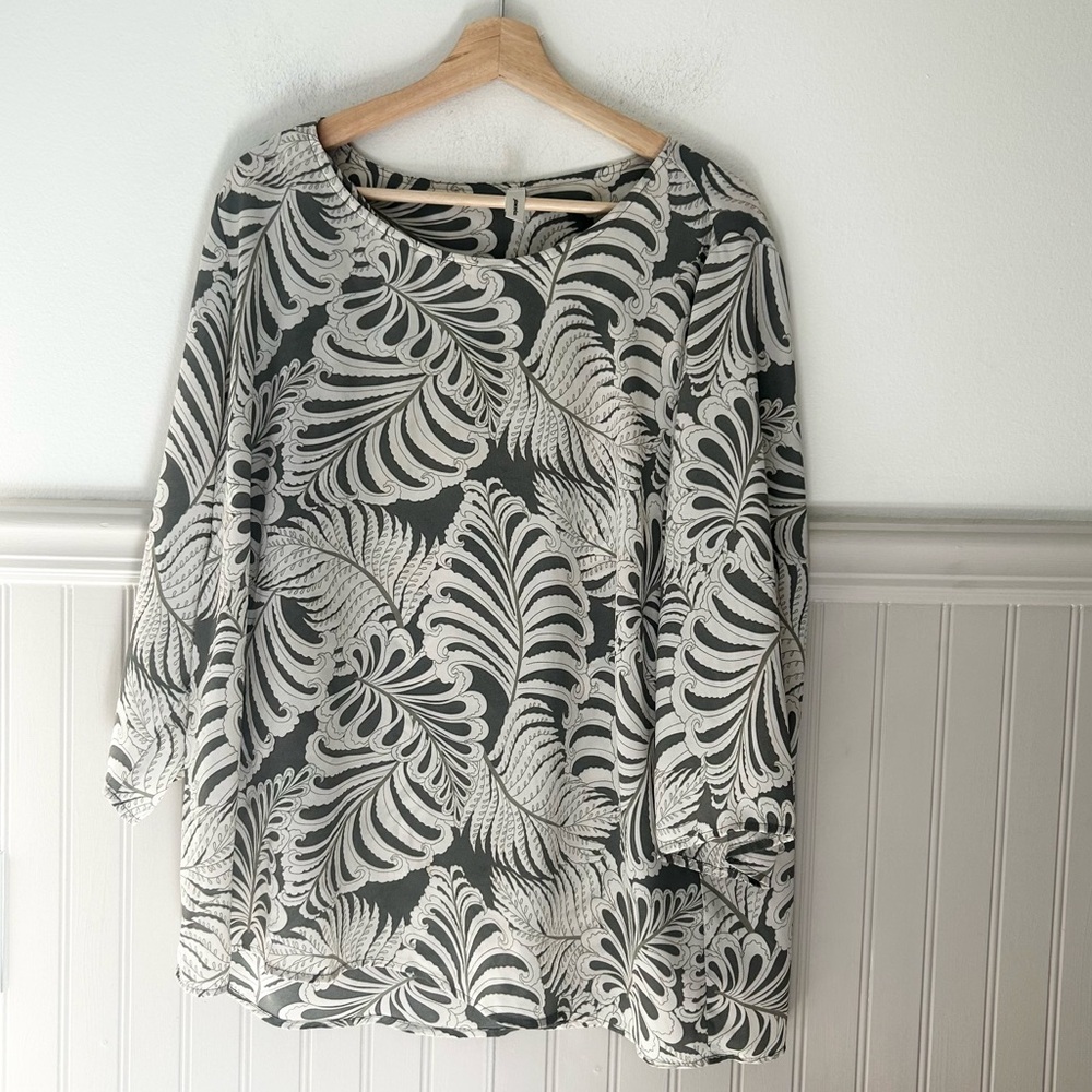 Soyaconcept XXL Cream Green Leaf Print Blouse Relaxed Fit Top